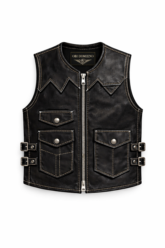 UTILITY LEATHER VEST BLACK | OBI DOMIENO