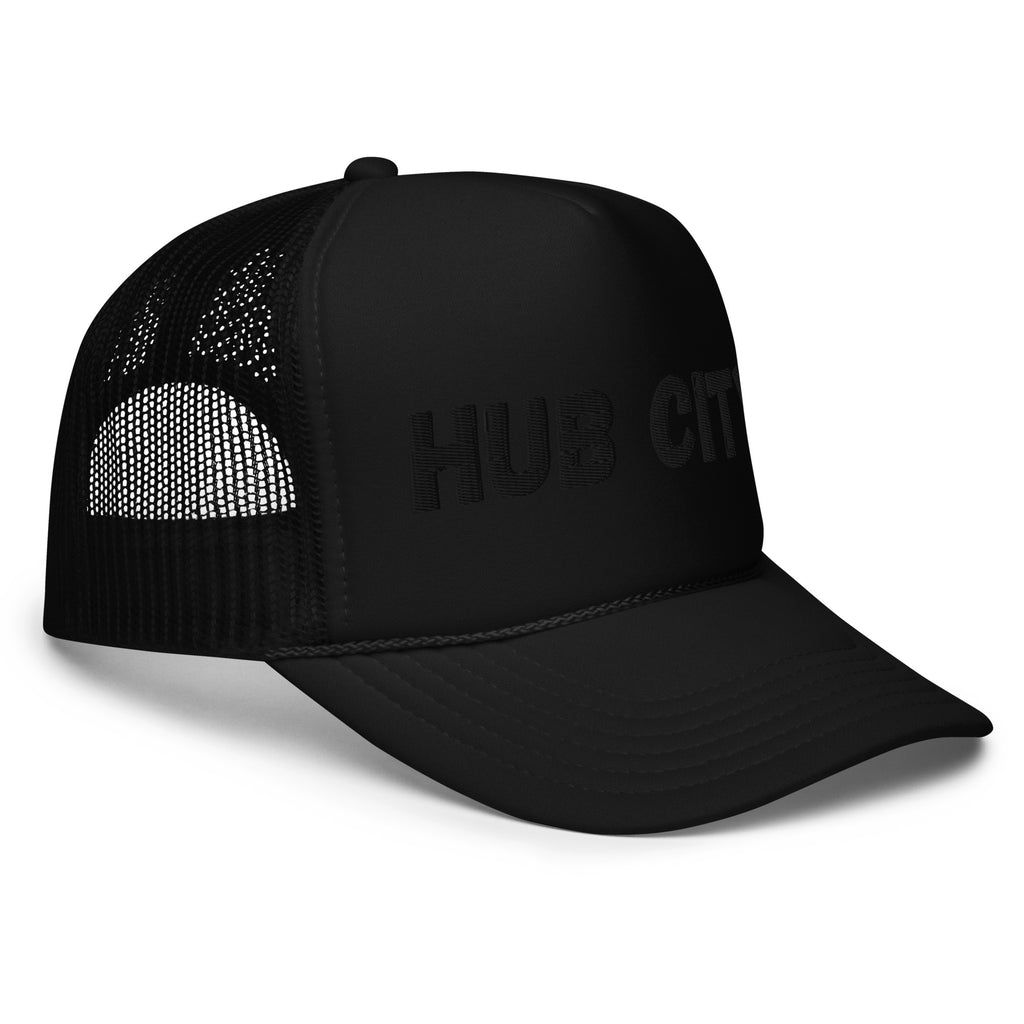 HUB CITY TRUCKER CAP BLACK THREAD
