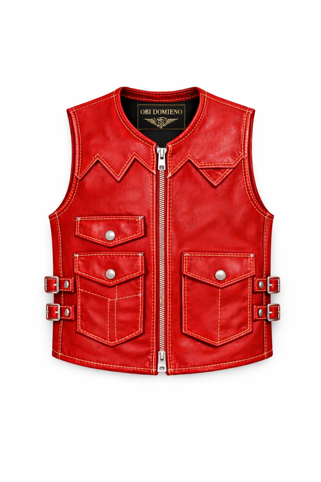 UTILITY LEATHER VEST RED | OBI DOMIENO