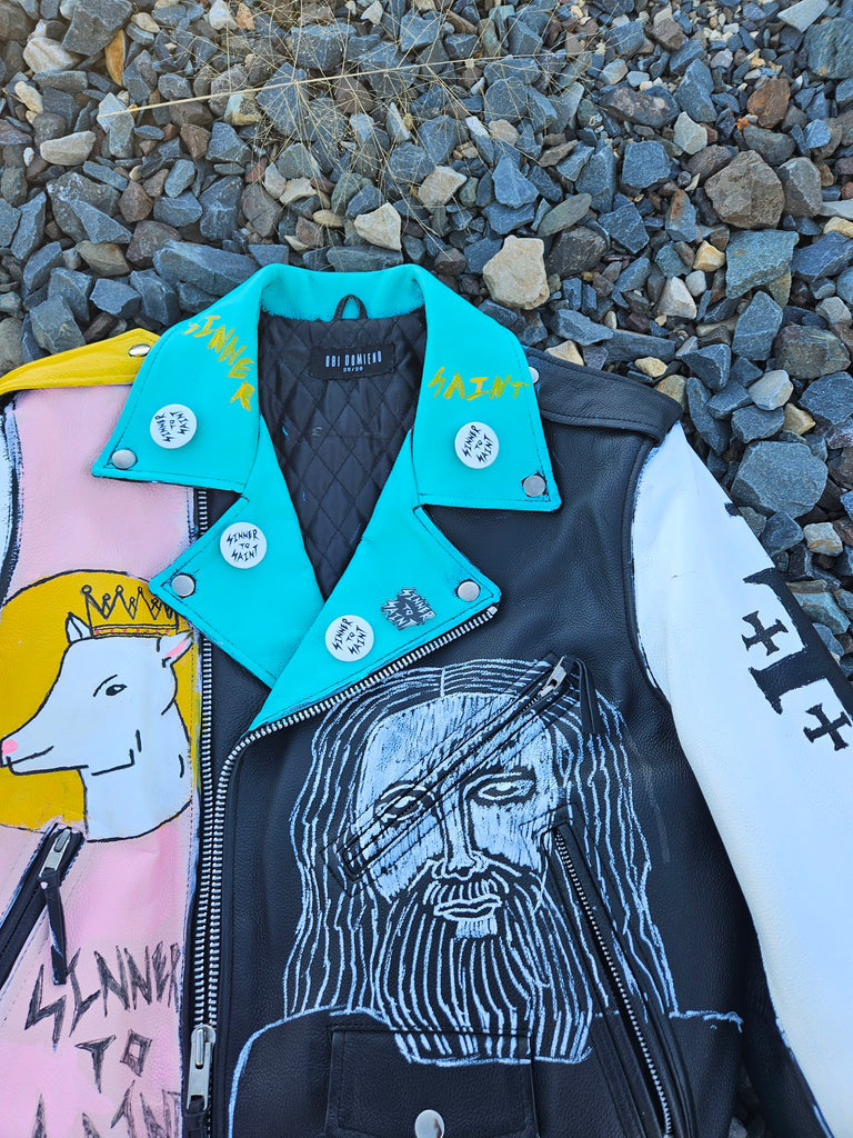 CALL ME BIKER LEATHER PAINTED JACKET