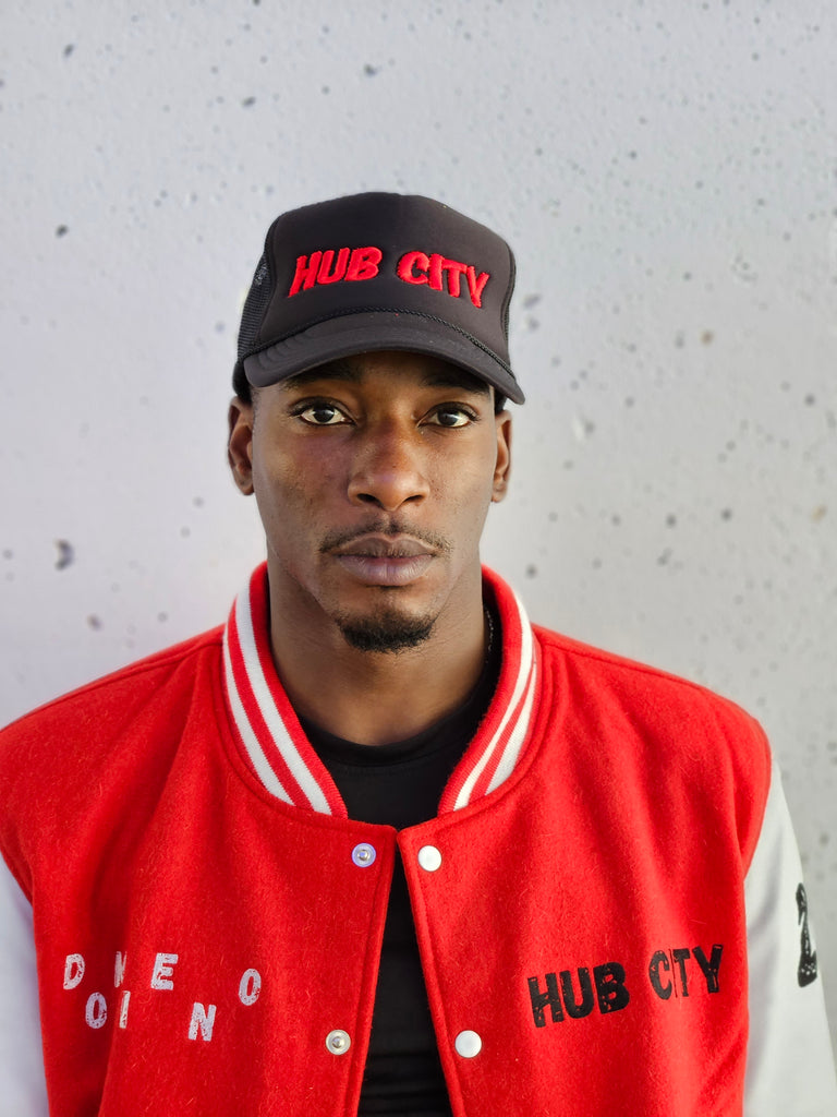 HUB CITY TRUCKER CAP RED THREAD