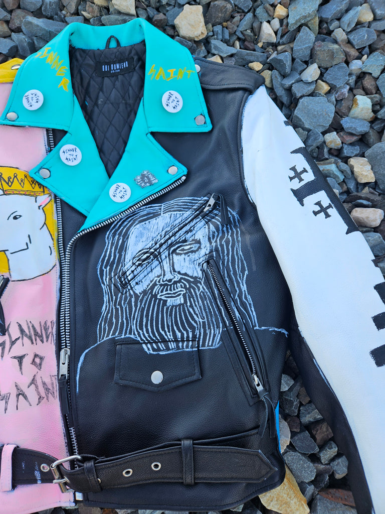 CALL ME BIKER LEATHER PAINTED JACKET